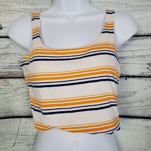 Rue21 Women’s Striped Cropped Tank Top Size Large Yellow Blue White Stretch